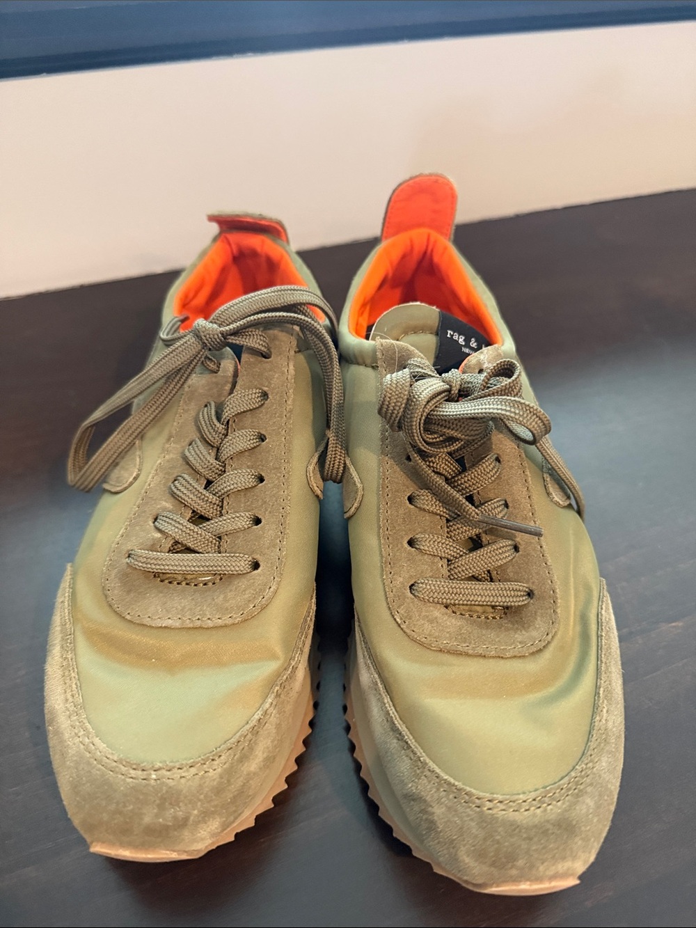 rag & bone Olive Green Sneakers with Orange Lining Size 36.5. Worn once